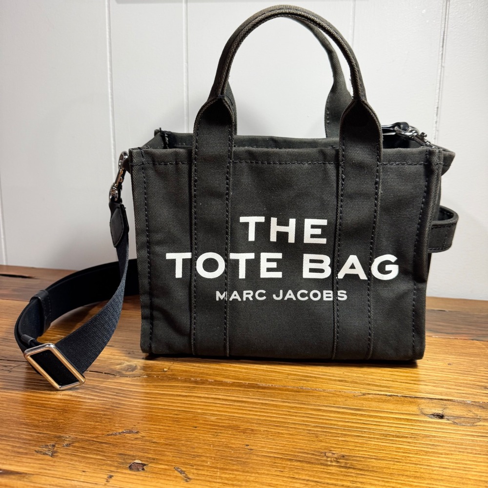 Marc Jacobs The Small Tote Bag Black Canvas Crossbody Satchel Handbag